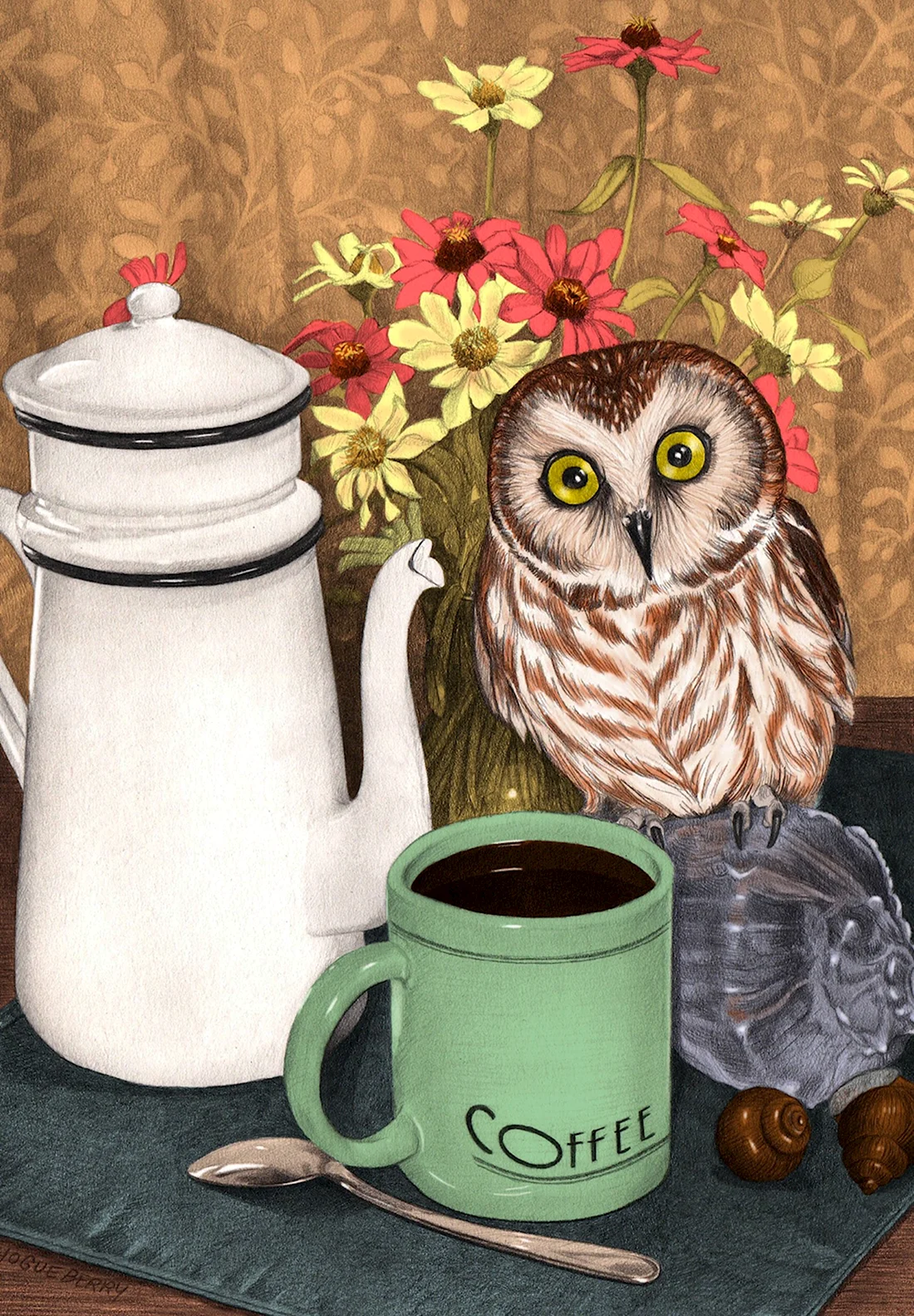 Coffee Owl Сова открытка