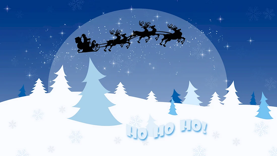Дед Мороз на санях в небе открытка