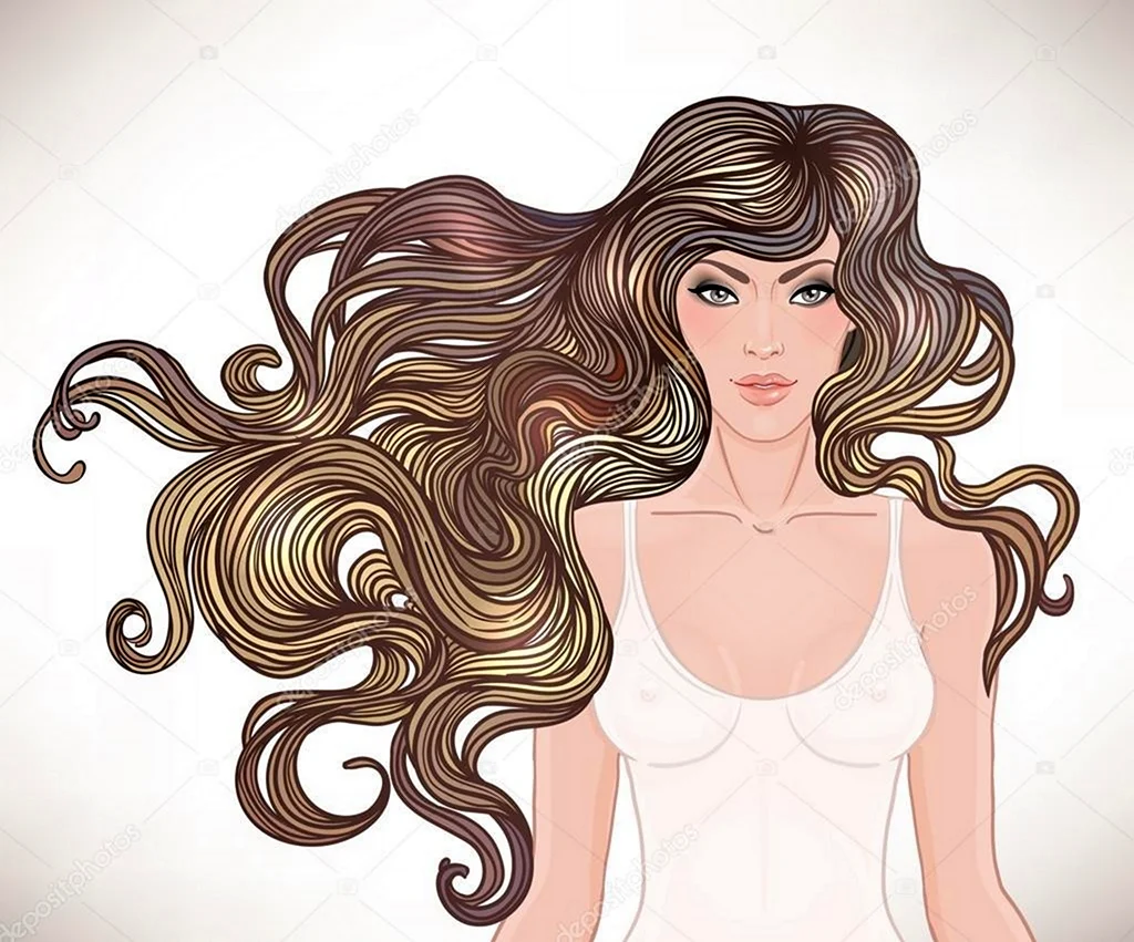Длинные волосы Векторная иллюстрация. Открытка, картинка с поздравлением, с праздником