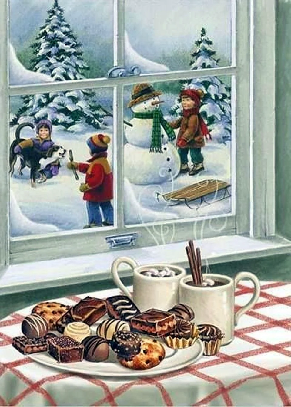 Доброе утро зимние Винтажные открытка