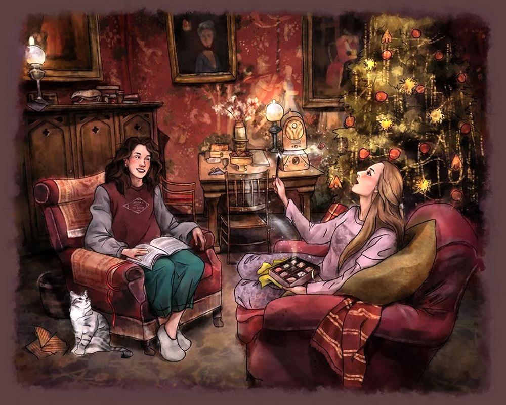 Гарри Поттер гостиная Гриффиндора Рождество открытка