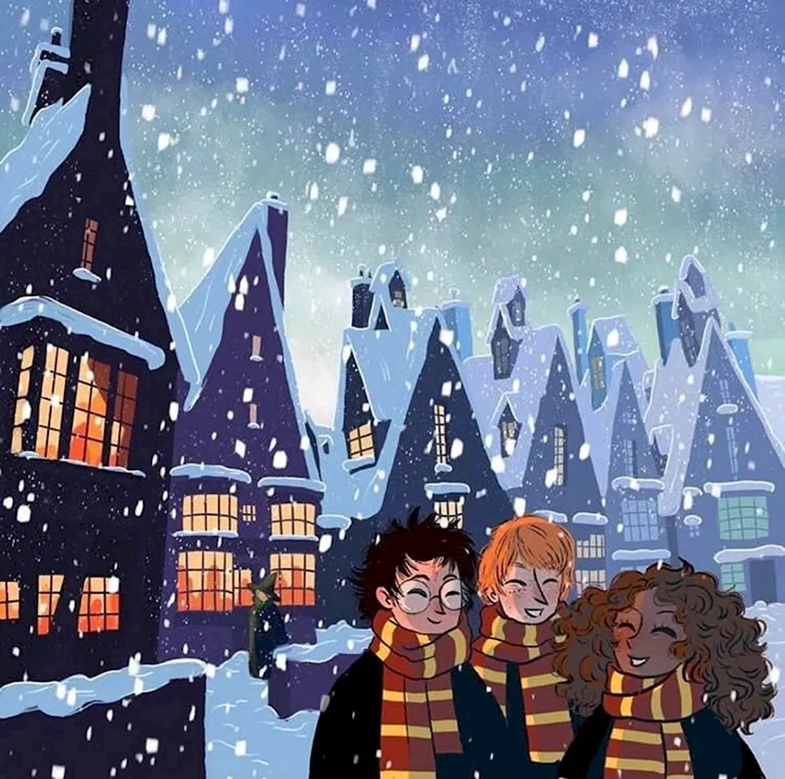 Гарри Поттер Рождество Хогсмид открытка