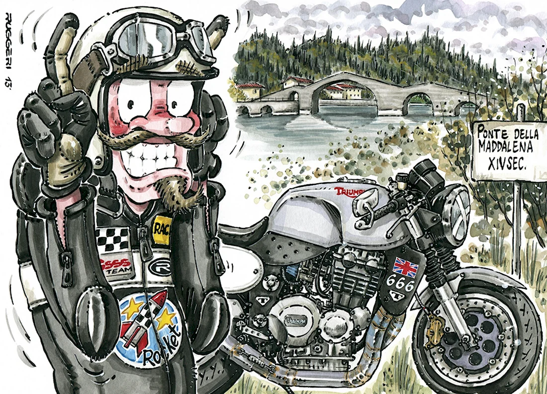 Карикатура мотоциклист открытка
