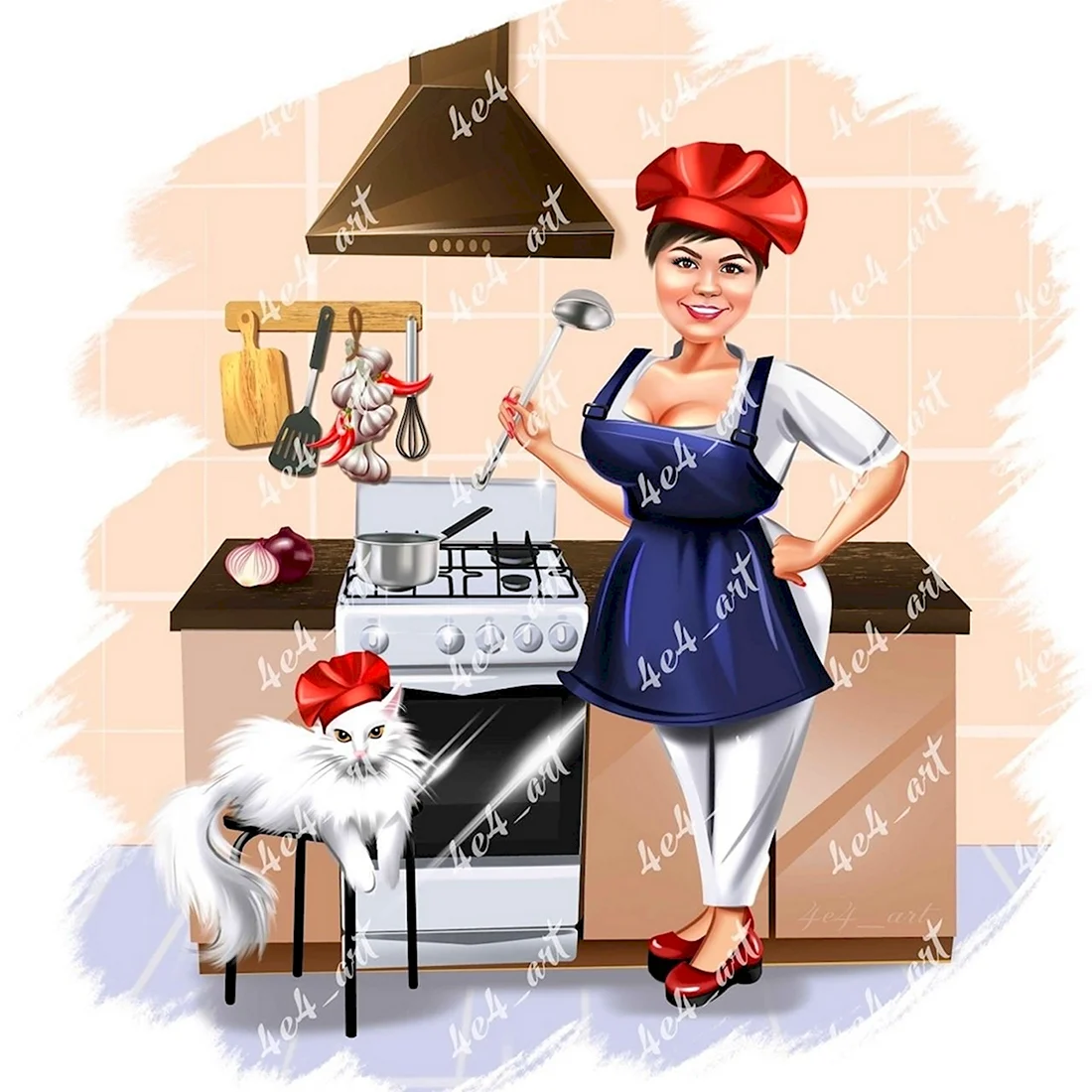 Карикатура на повара женщину открытка
