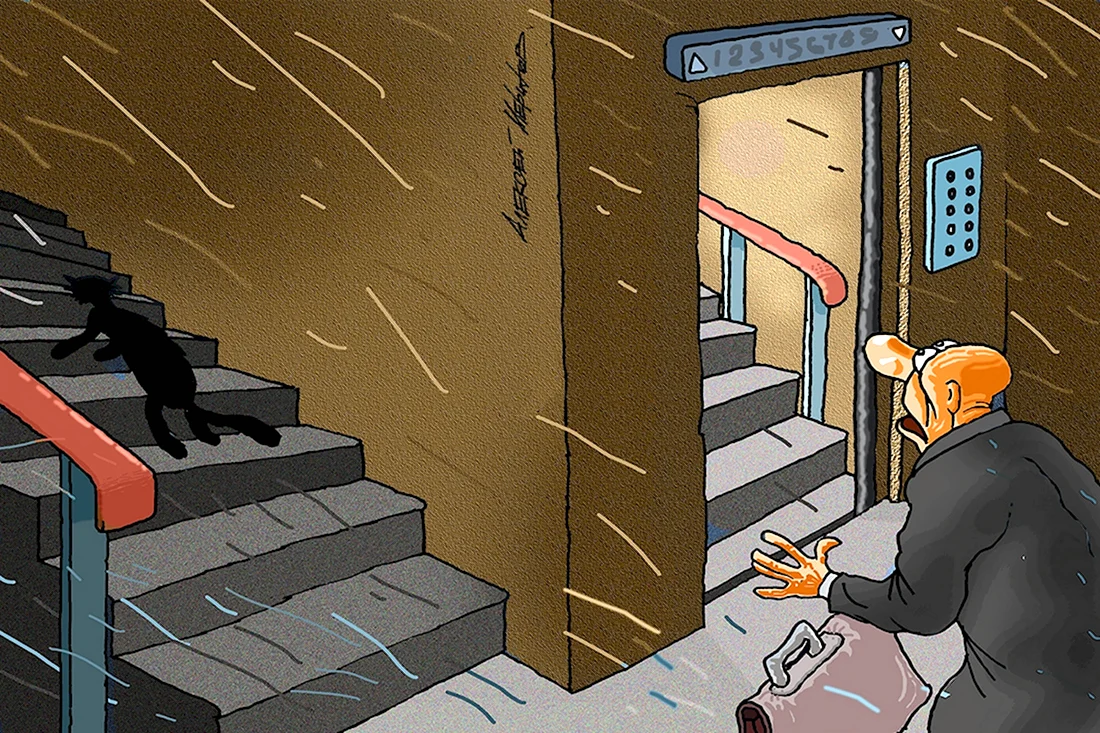 Карикатура работник лифта открытка
