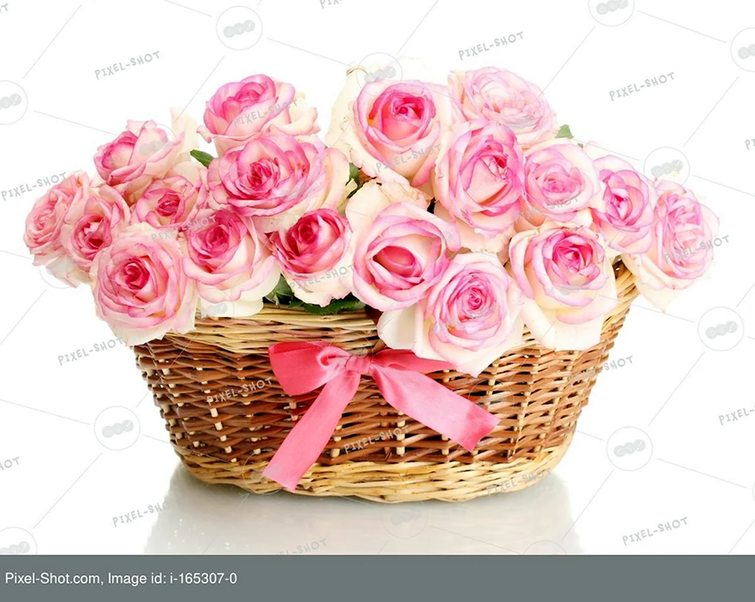Корзина розовых роз открытка