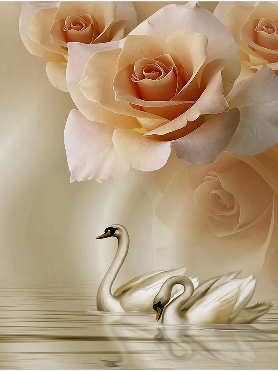 Лебеди с розами открытка