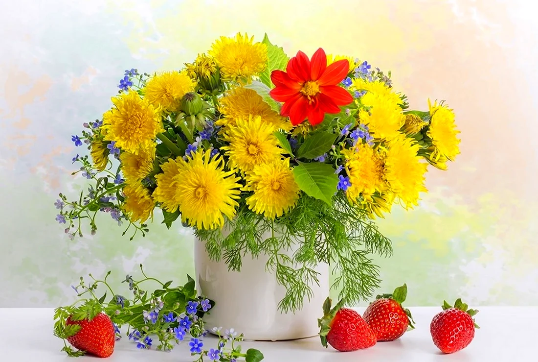 Летние цветы в вазе открытка