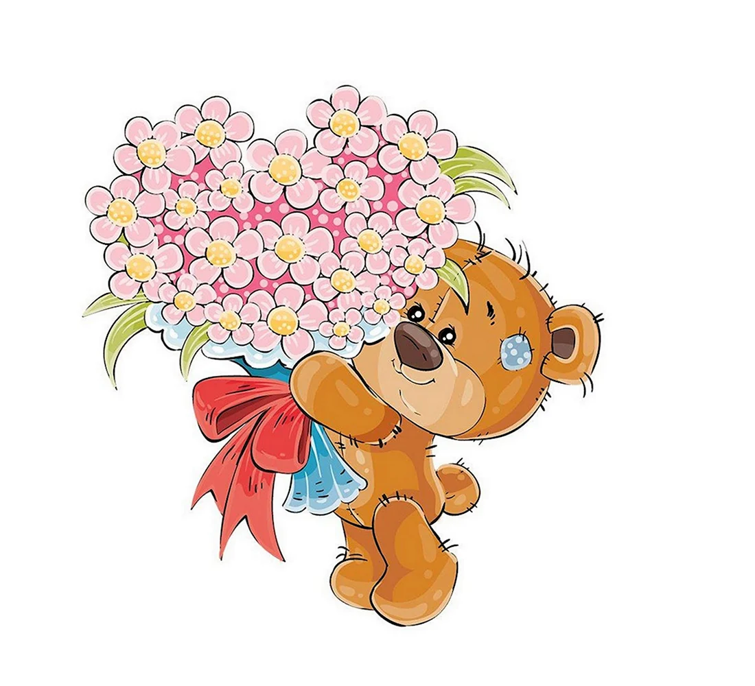 Медвежонок с цветами открытка
