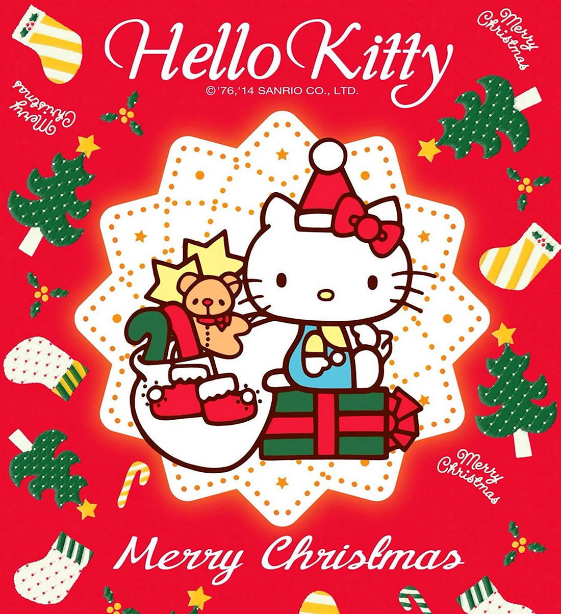 Новогодняя открытка hello Kitty. Открытка для мужчины