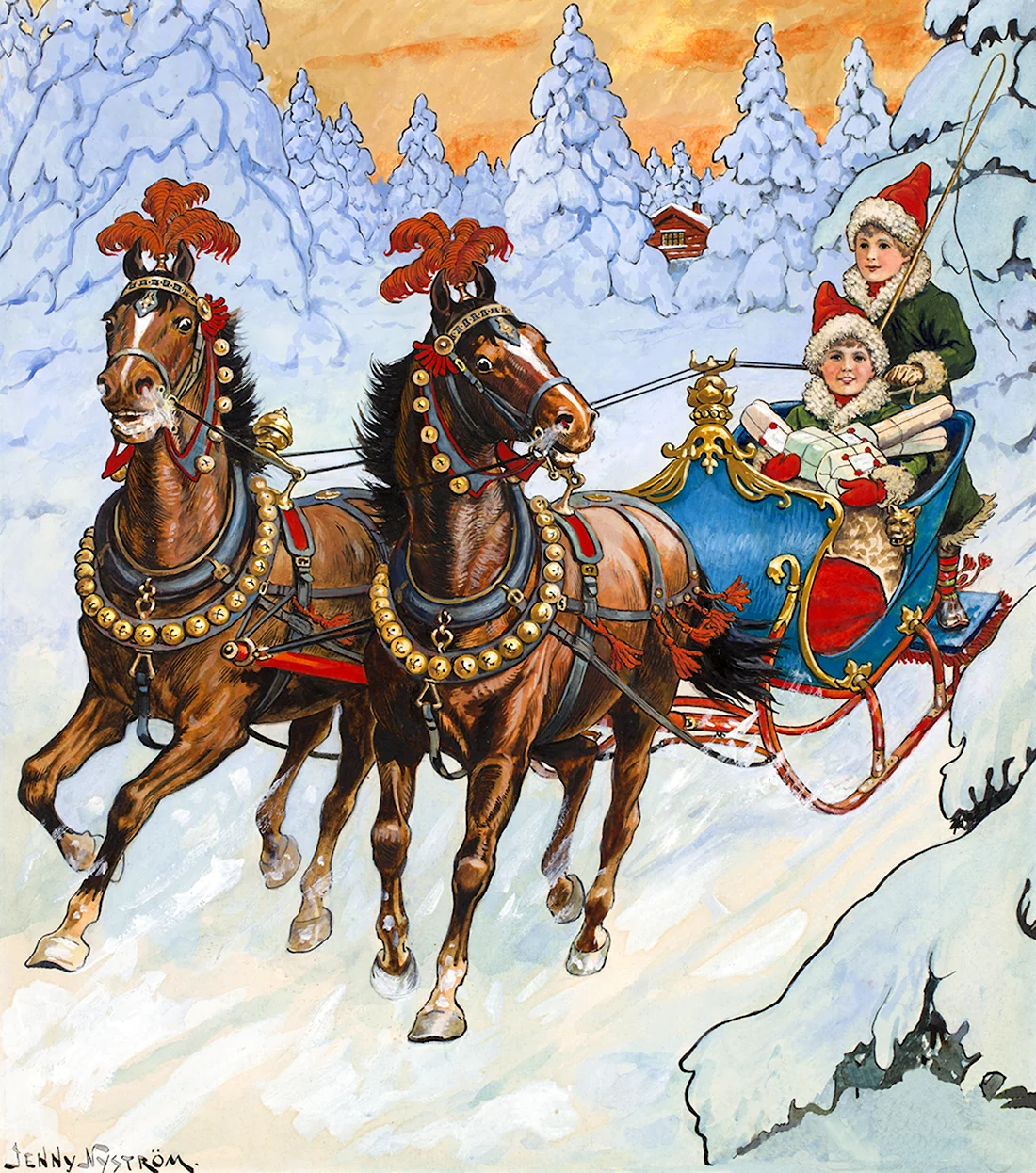 Новогодние открытки с тройкой лошадей открытка