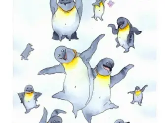Обучение танцам пингвинов. Открытка, картинка с поздравлением, с праздником