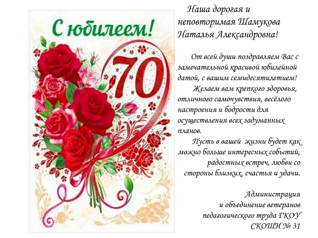 Поздравления с днём рождения женщине 70 лет. Открытка для мужчины