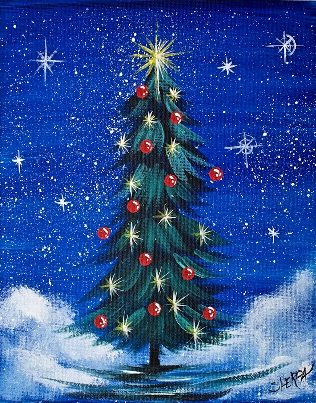 Рисование Новогодняя елка. Открытка для мужчины