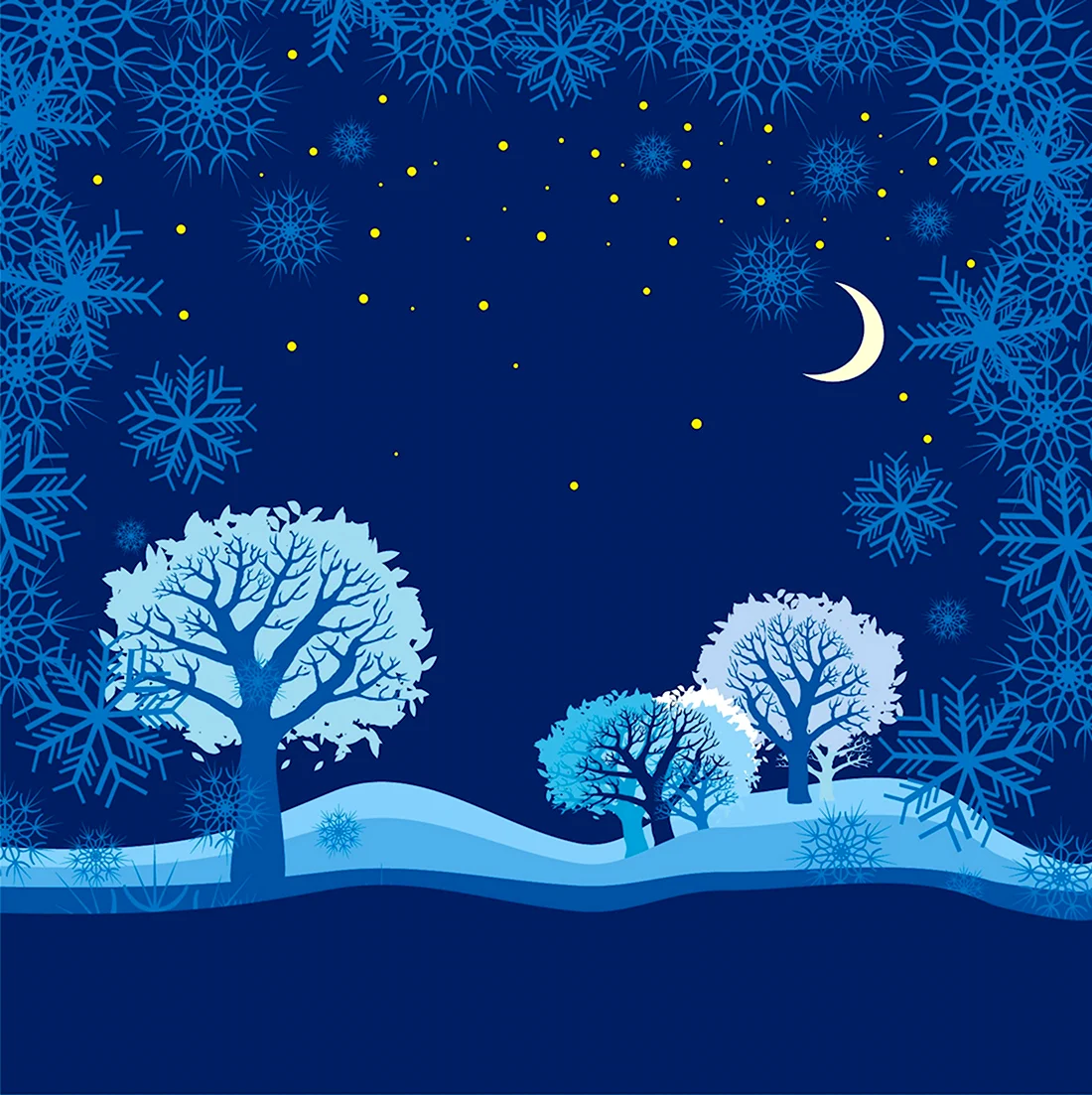 Рисование зимы на синем фоне открытка