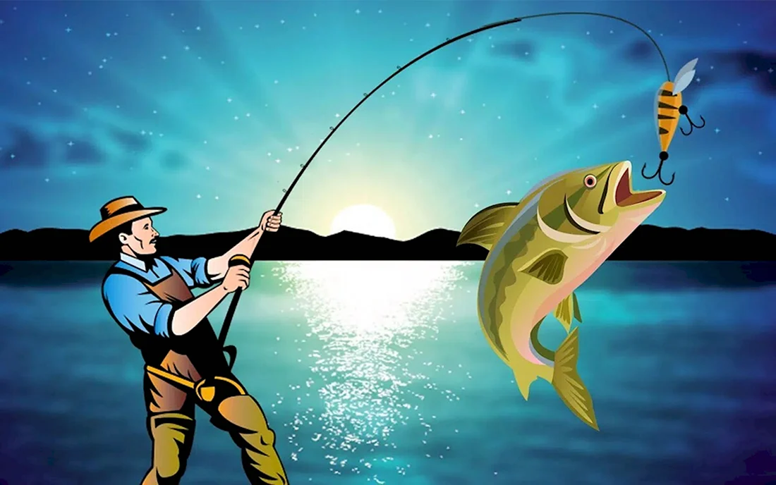 Рыбак с удочкой открытка