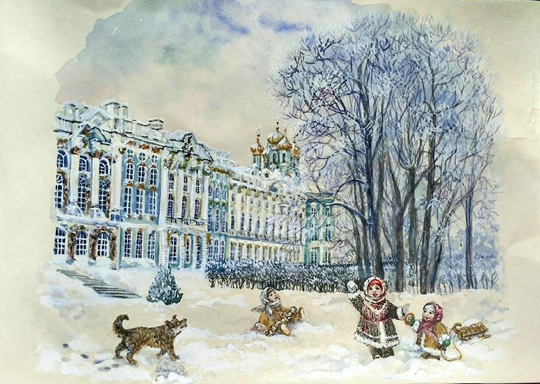 Санкт Петербург зимний дворец акварель. Открытка для мужчины
