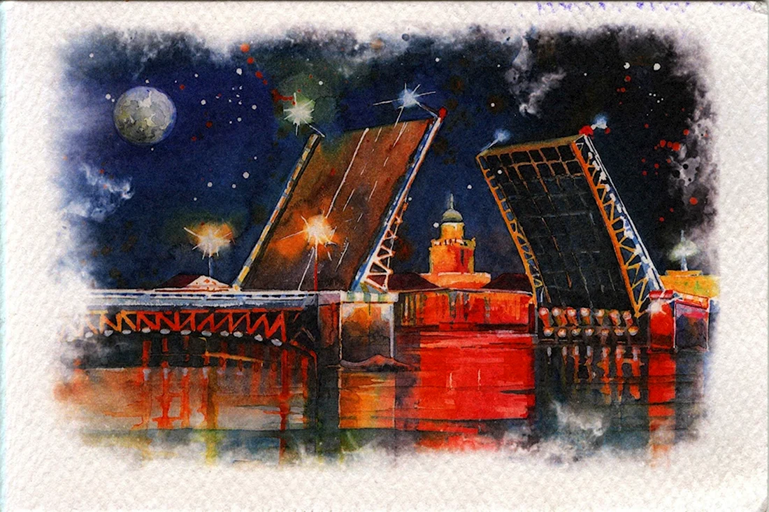 Санкт-Петербург акварель Дворцовый мост. Открытка для мужчины