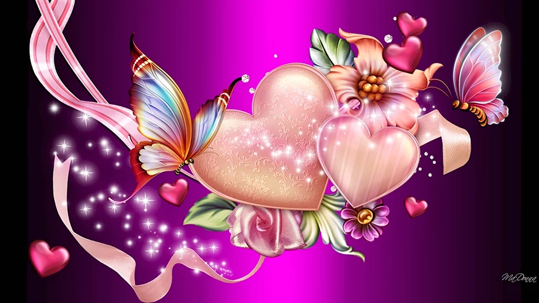 Сердечки бабочки цветочки открытка