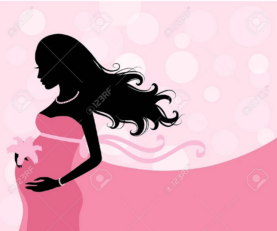 Силуэт беременной женщины на розовом открытка