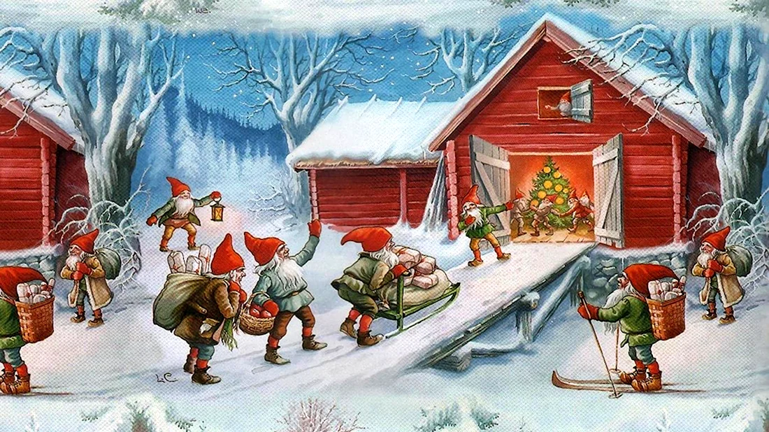 Сказочные помощники Деда Мороза открытка