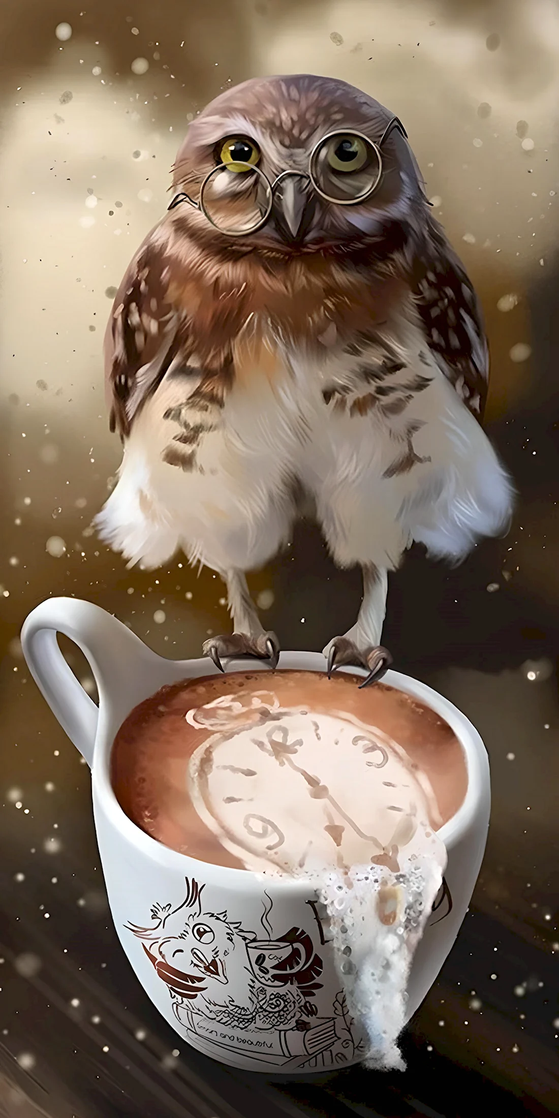 Сова с кофе открытка