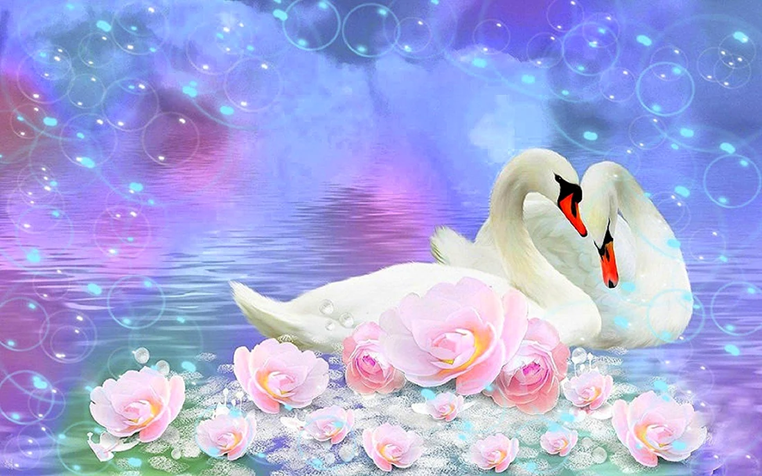 Свадебный фон с лебедями открытка