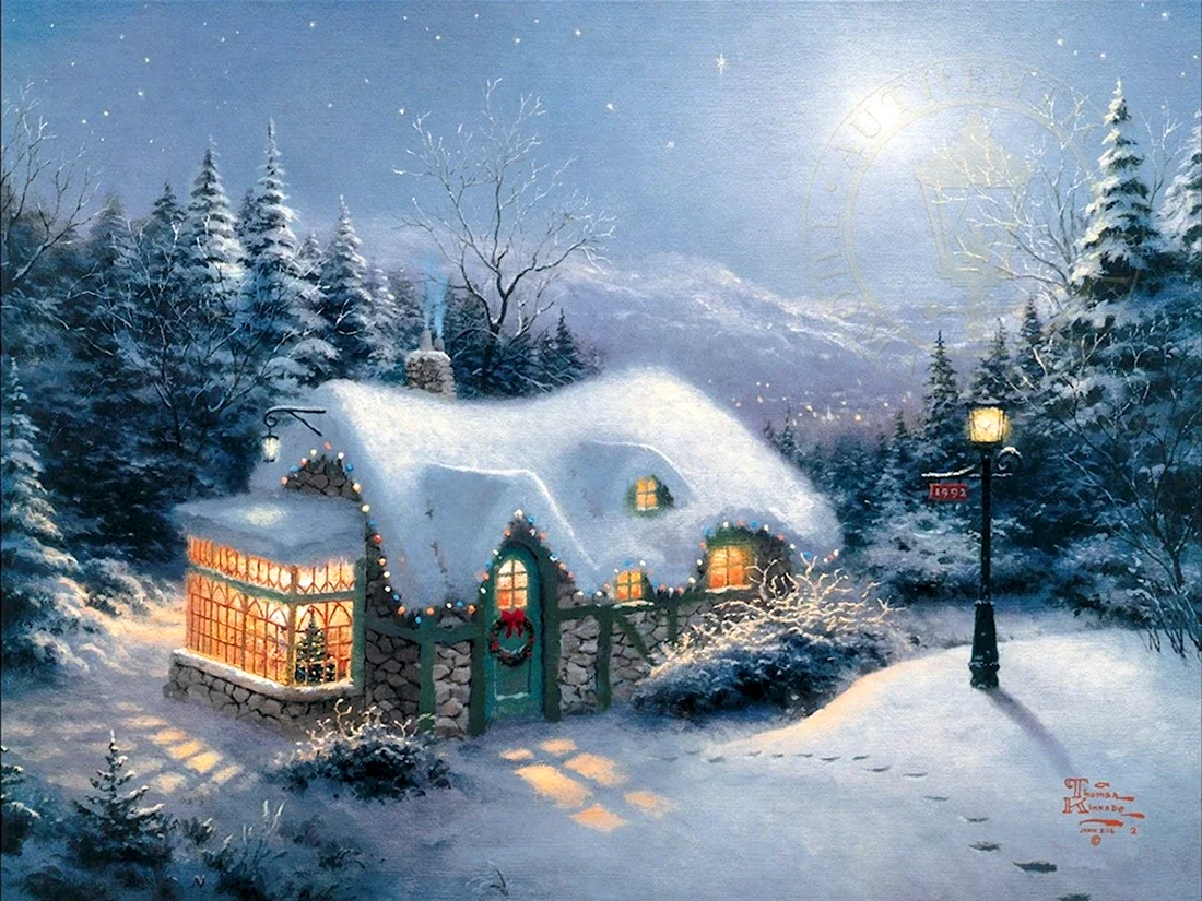 Thomas Kinkade Рождественские домики открытка