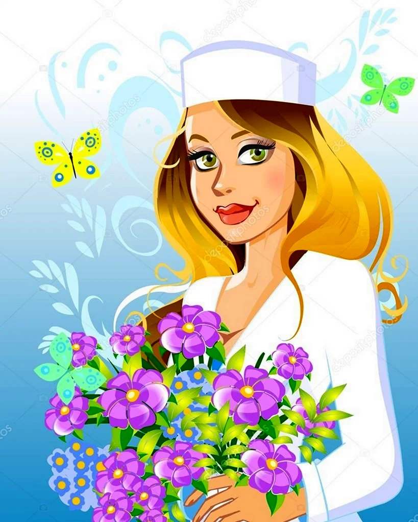 Цветы для медсестры. Открытка, картинка с поздравлением, с праздником