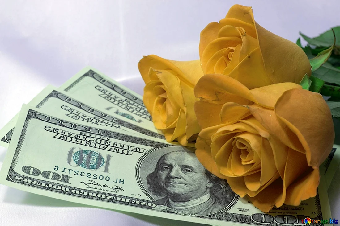 Цветы и деньги открытка