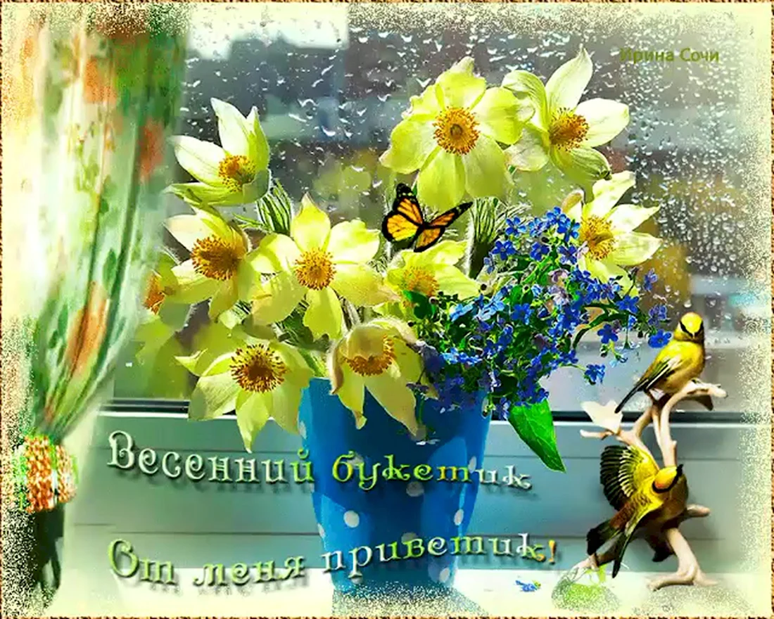 Весенние цветы и пожелания доброго дня открытка