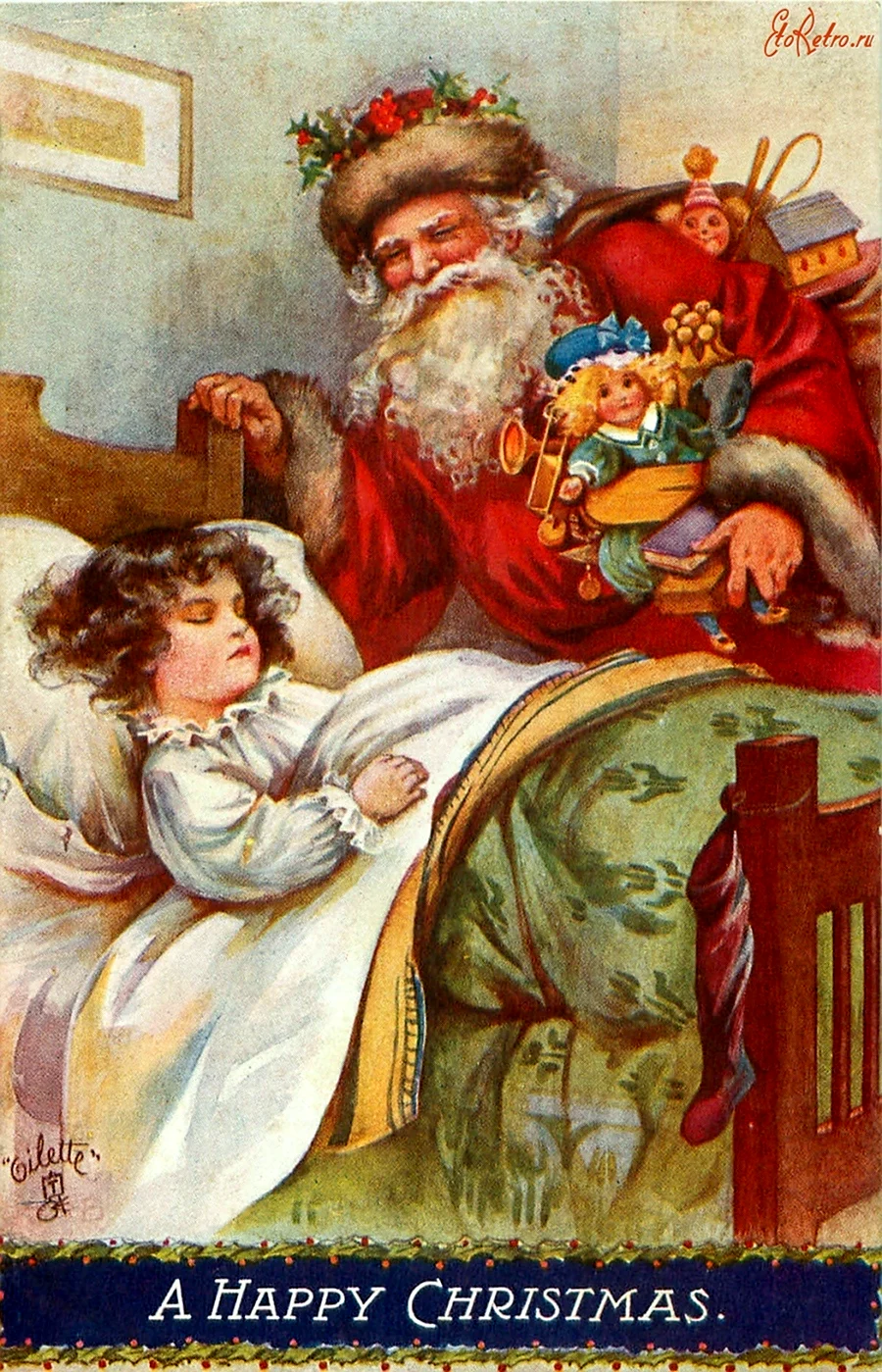 Винтажная открытка с Санта Клаусом и ребенком открытка