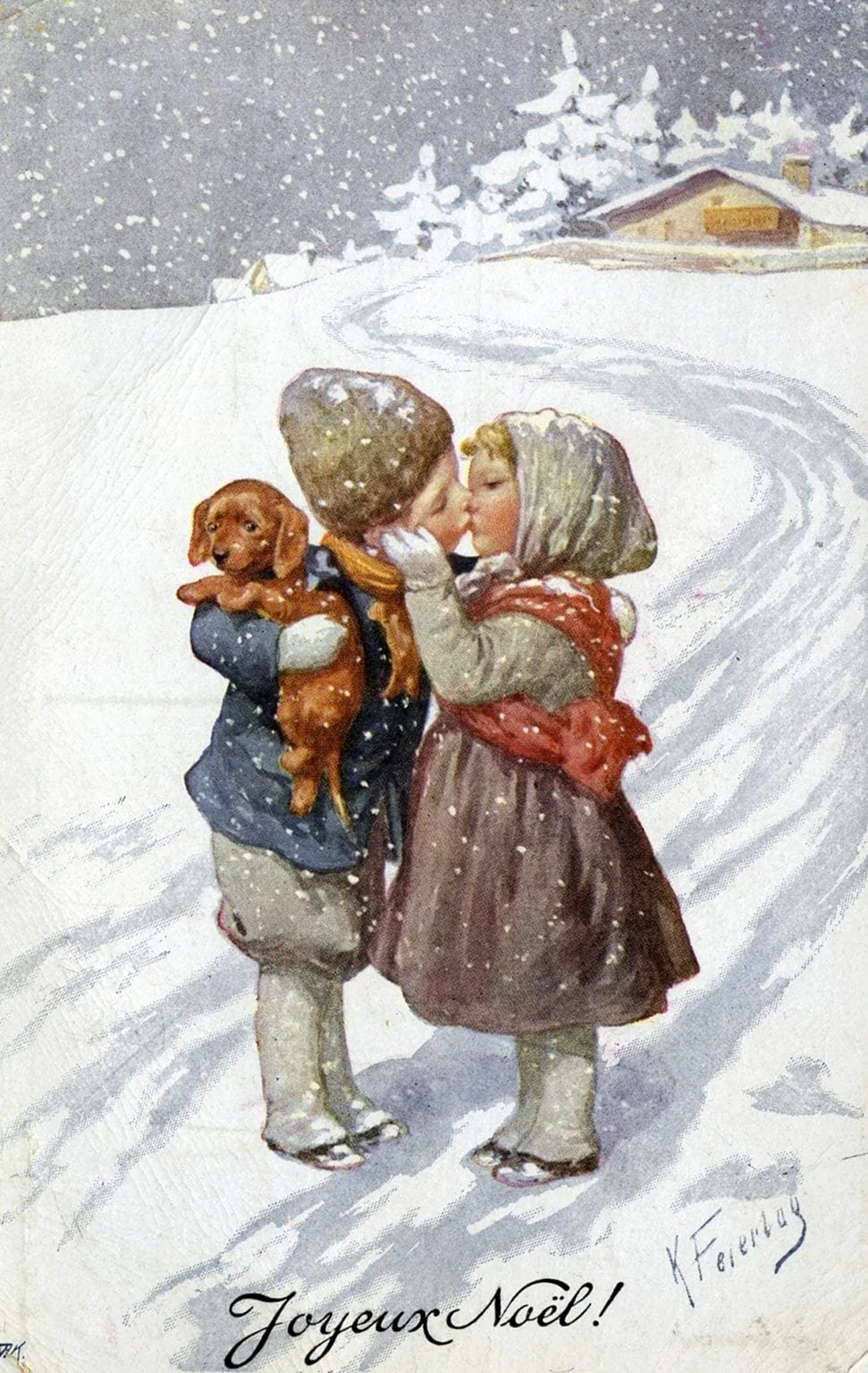 Винтажная зимняя открытка. Открытка для мужчины