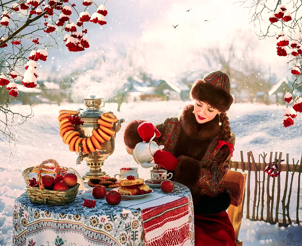Зимнее чаепитие открытка