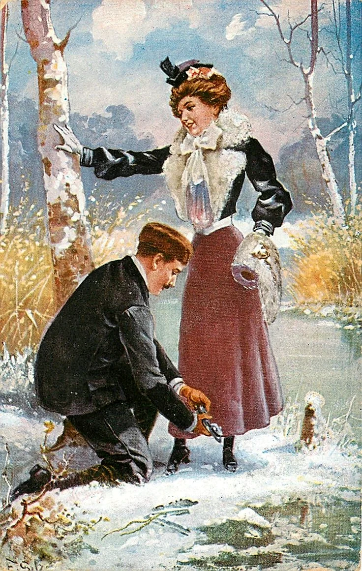 Зимняя любовь живопись открытка