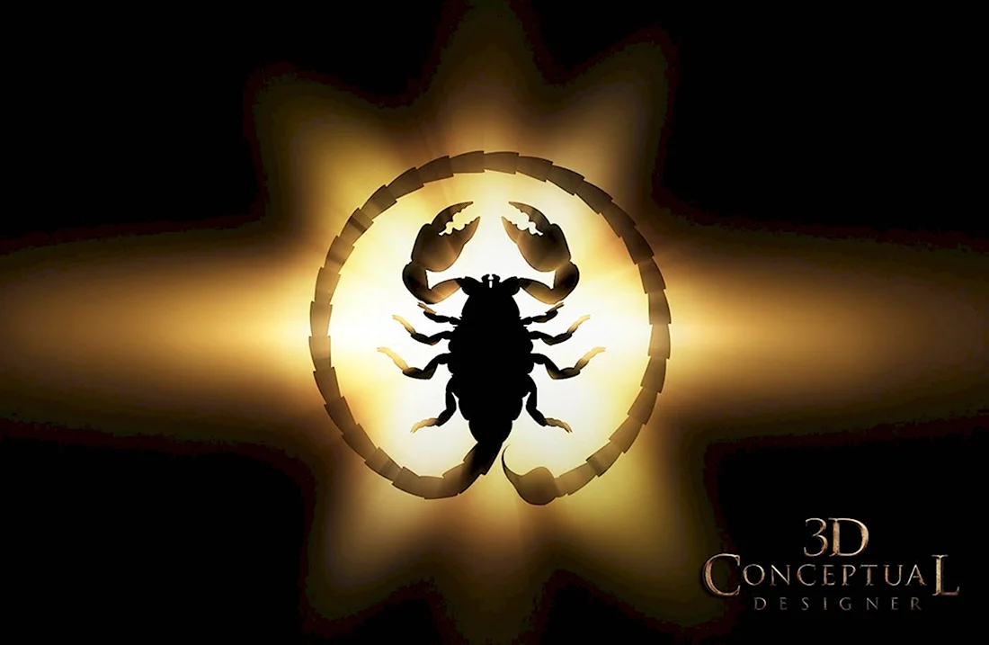 Золотой Скорпион на черном фоне. Открытка для мужчины