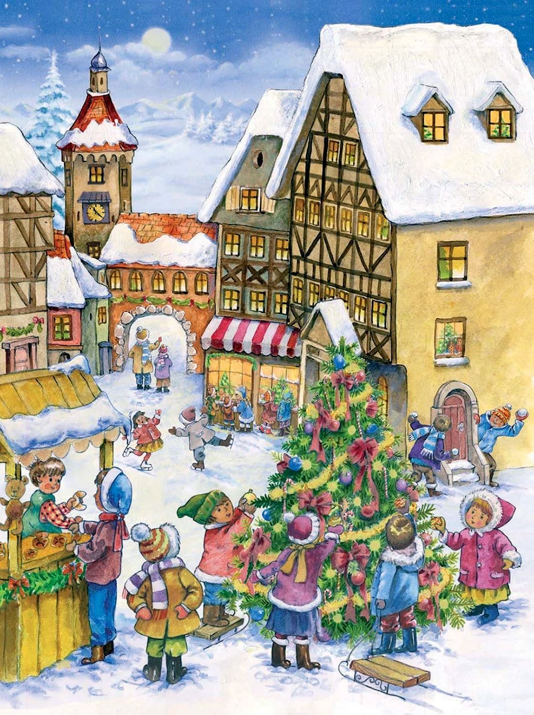 Адвент календарь Рождественская деревня открытка