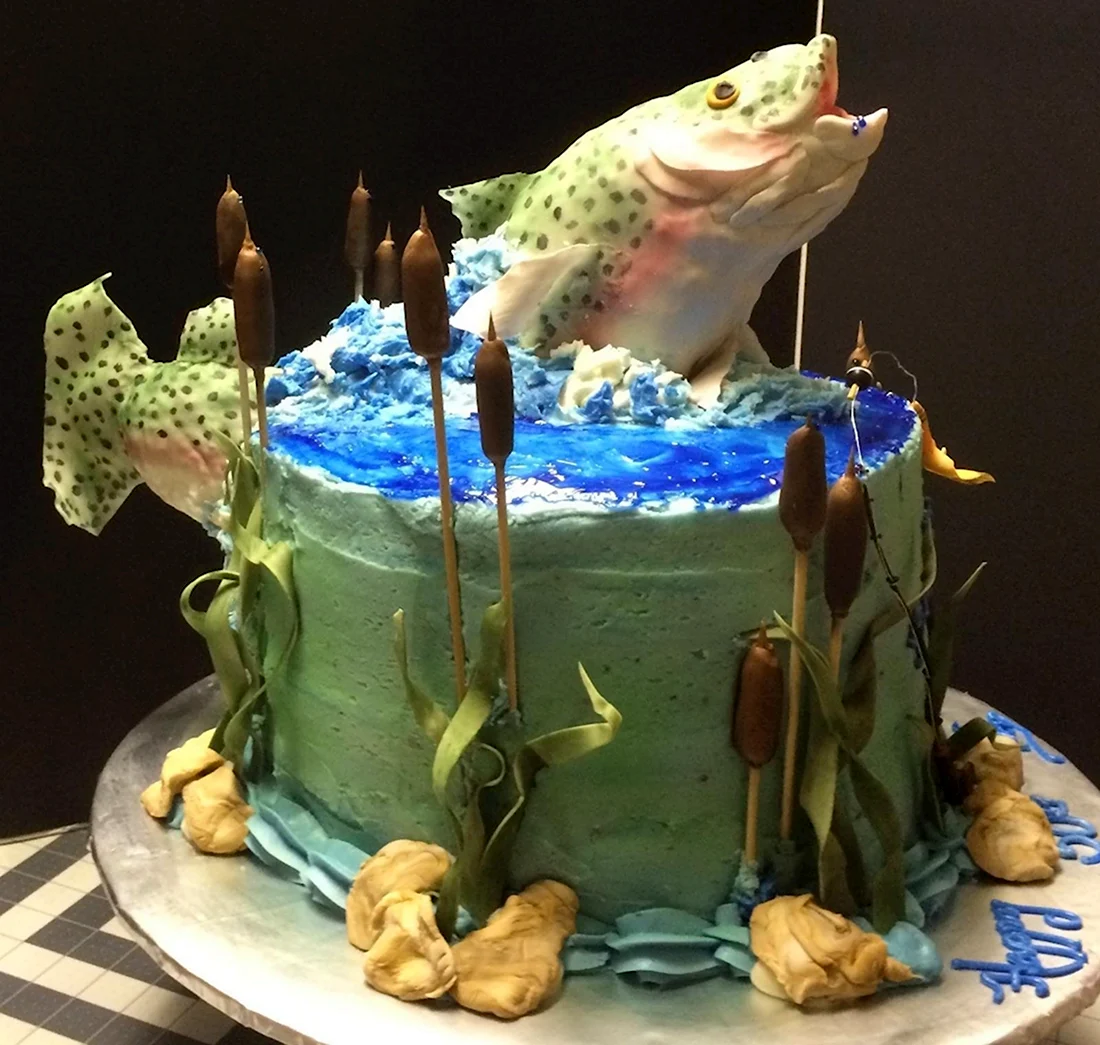 Декор торта для рыбака. Прикольная открытка
