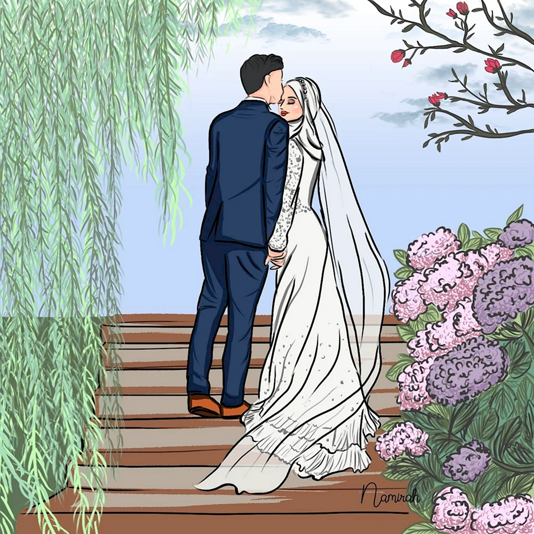 Иллюстрация мусульманской свадьбы. Поздравление на праздник
