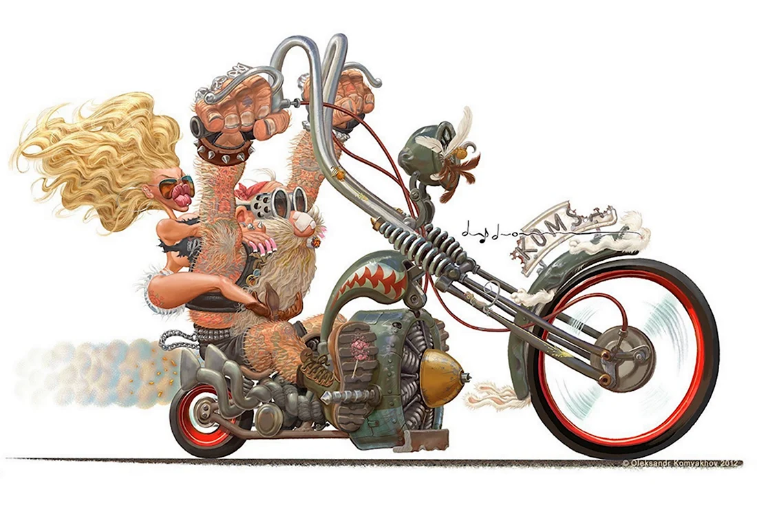 Карикатура мотоциклист. Прикольная открытка