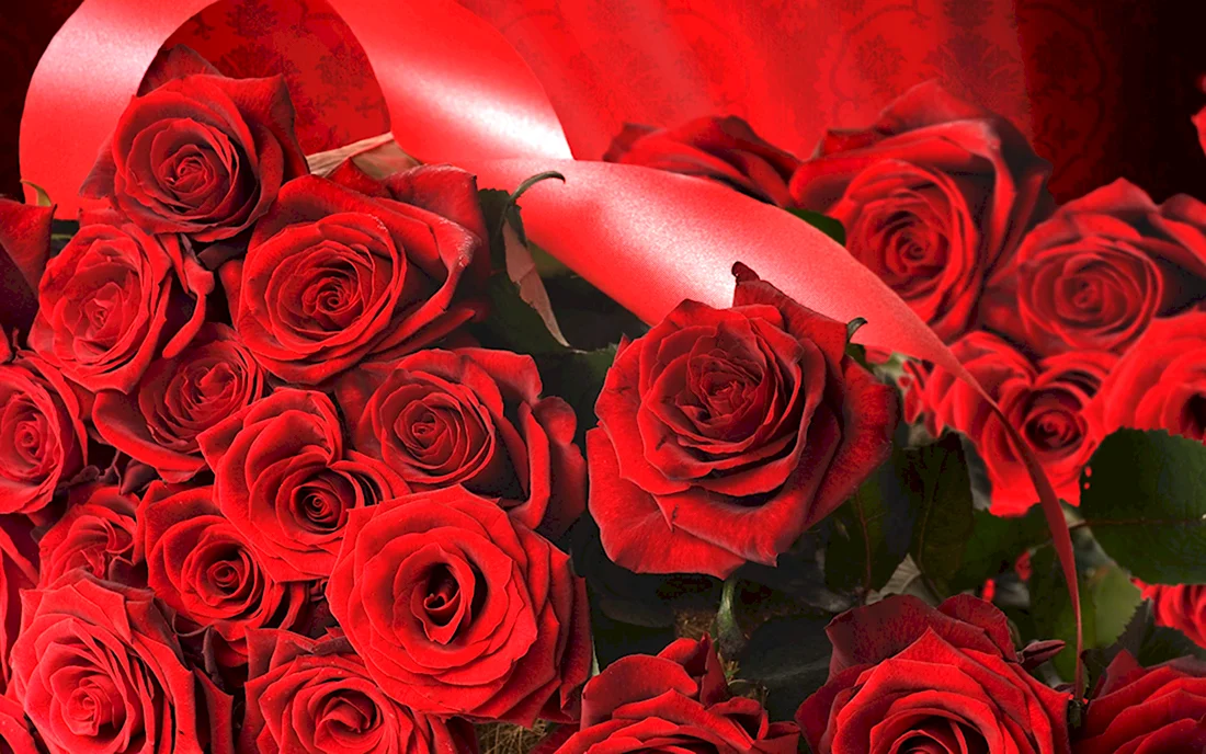 Красные розы. Открытка с поздравлением