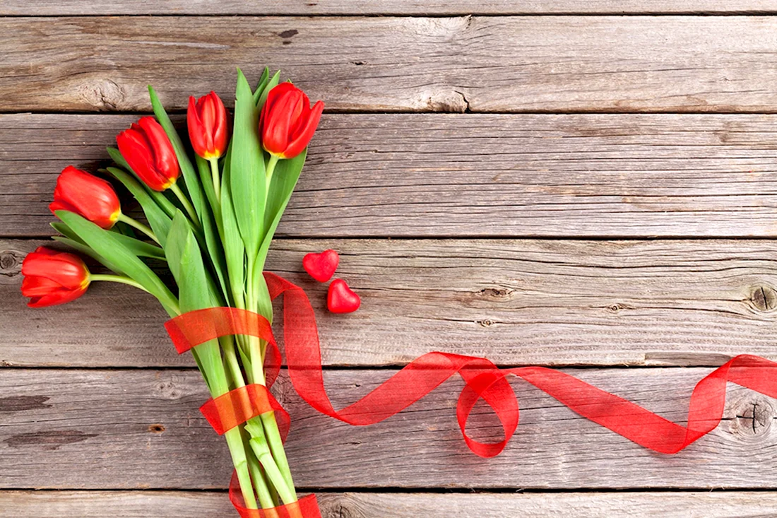 Красные тюльпаны. Поздравление на праздник