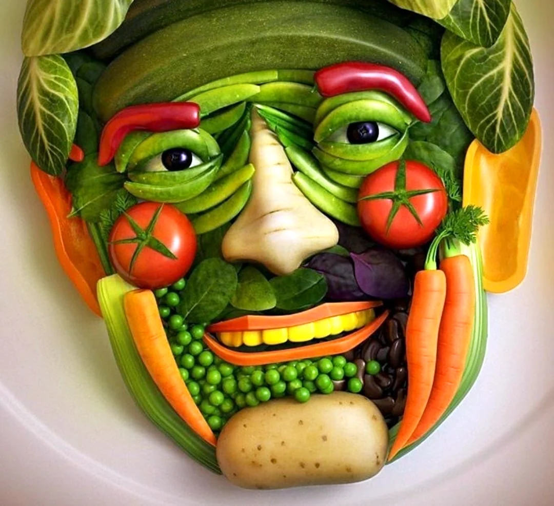 Лицо из овощей. Прикольная открытка