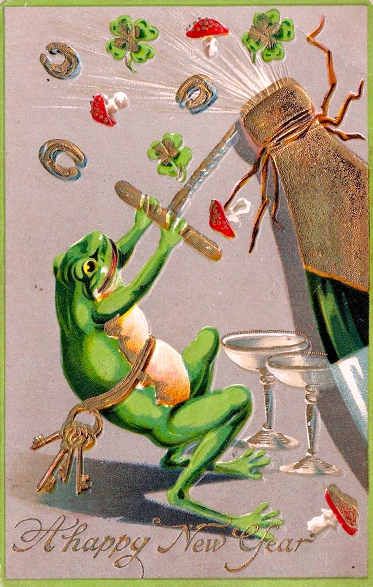 Новогодняя открытка с лягушкой. Прикольная открытка