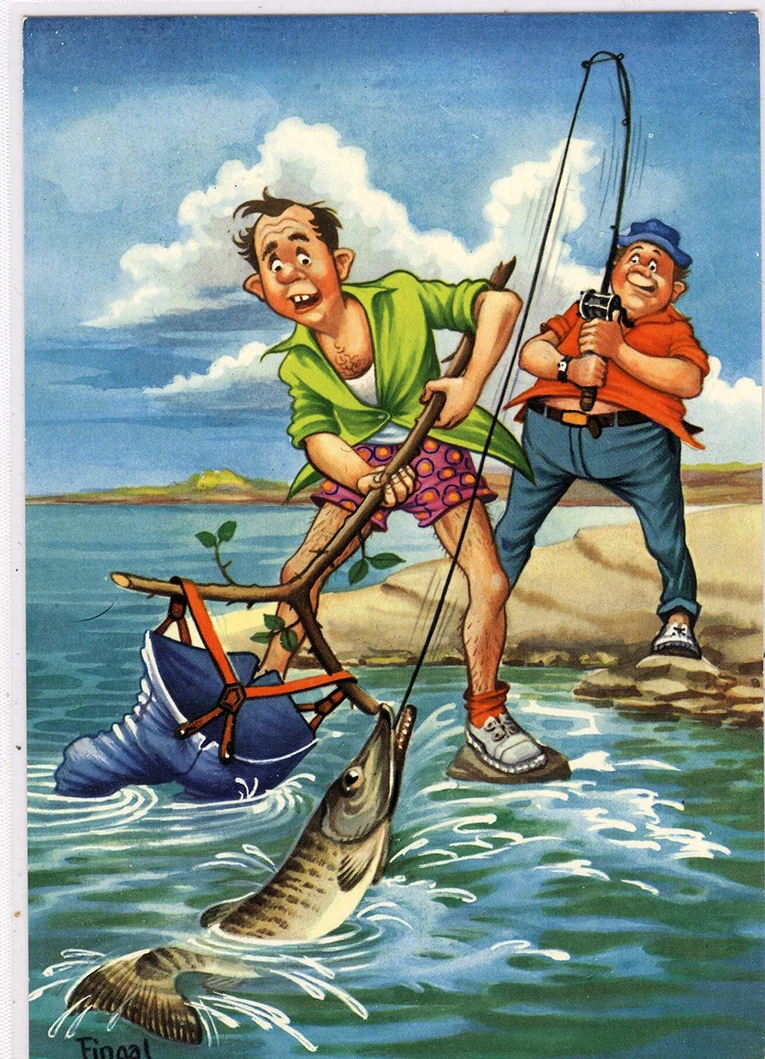 Рыбак иллюстрация. Прикольная открытка
