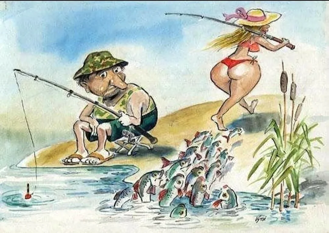 Рыбалка карикатуры. Прикольная открытка