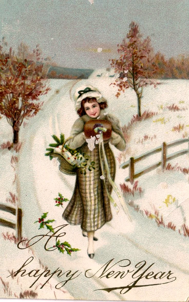 Старинные новогодние открытки. Поздравление на праздник