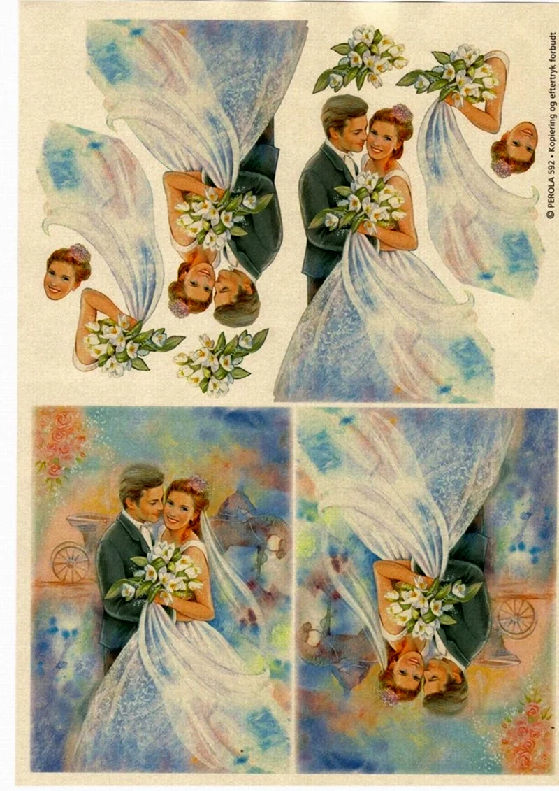 Свадебные рисунки для декупажа. Свадебная открытка