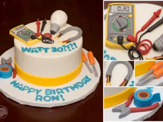 Торт для электрика. Открытка с Днем рождения. Поздравление с Днем рождения