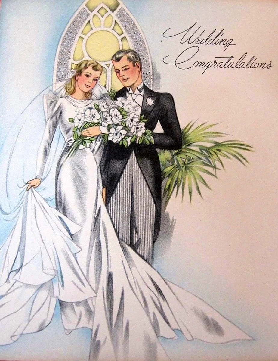Винтажная Свадебная открытка. Свадебная открытка